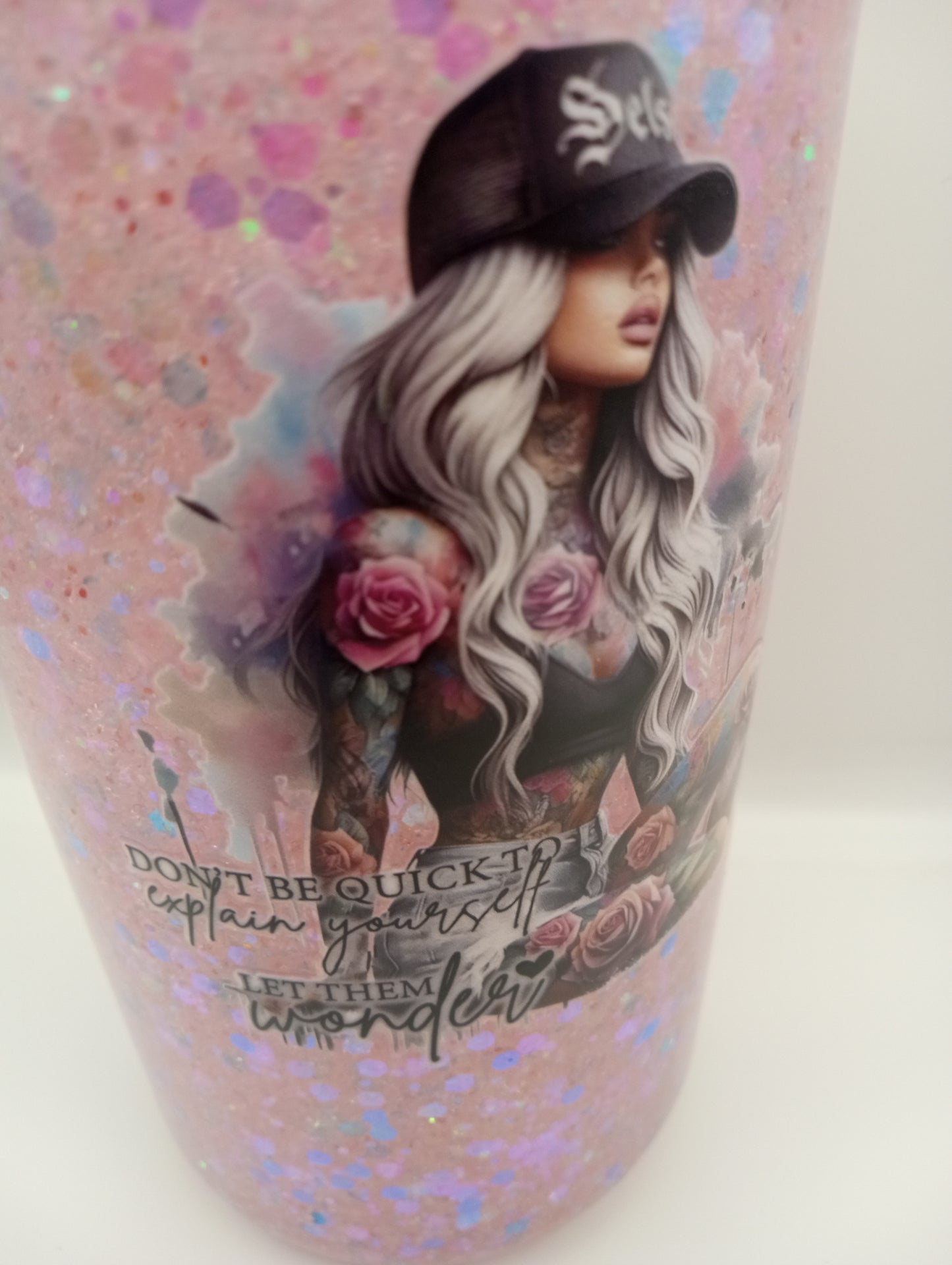 Pretty Girl Quote Snowglobe Tumbler 20oz - Light Pink Glitter Cup