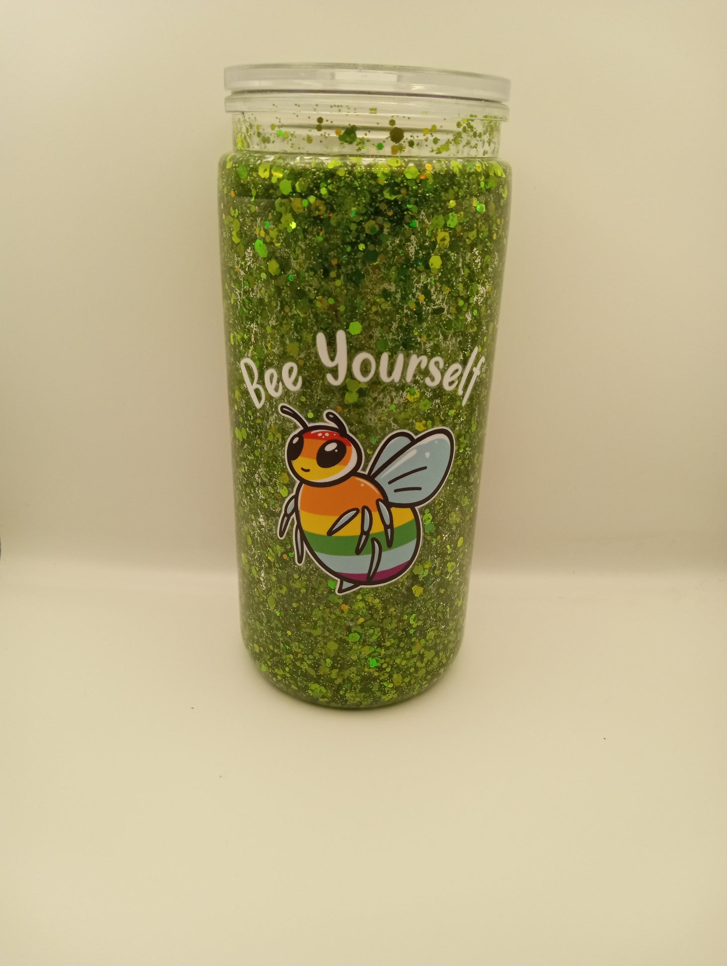 Rainbow Bee Snowglobe Tumbler 20oz - Colorful Glitter Travel Cup