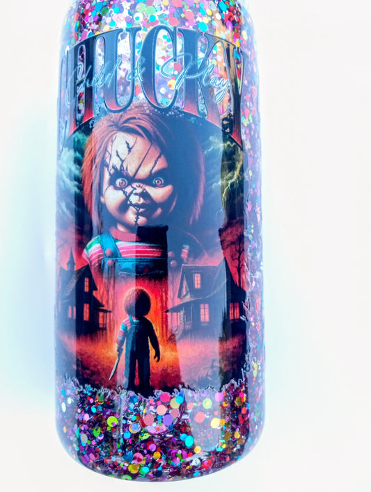 Chucky Horror Movie Snowglobe Tumbler - 16oz Plastic Travel Cup with Lid