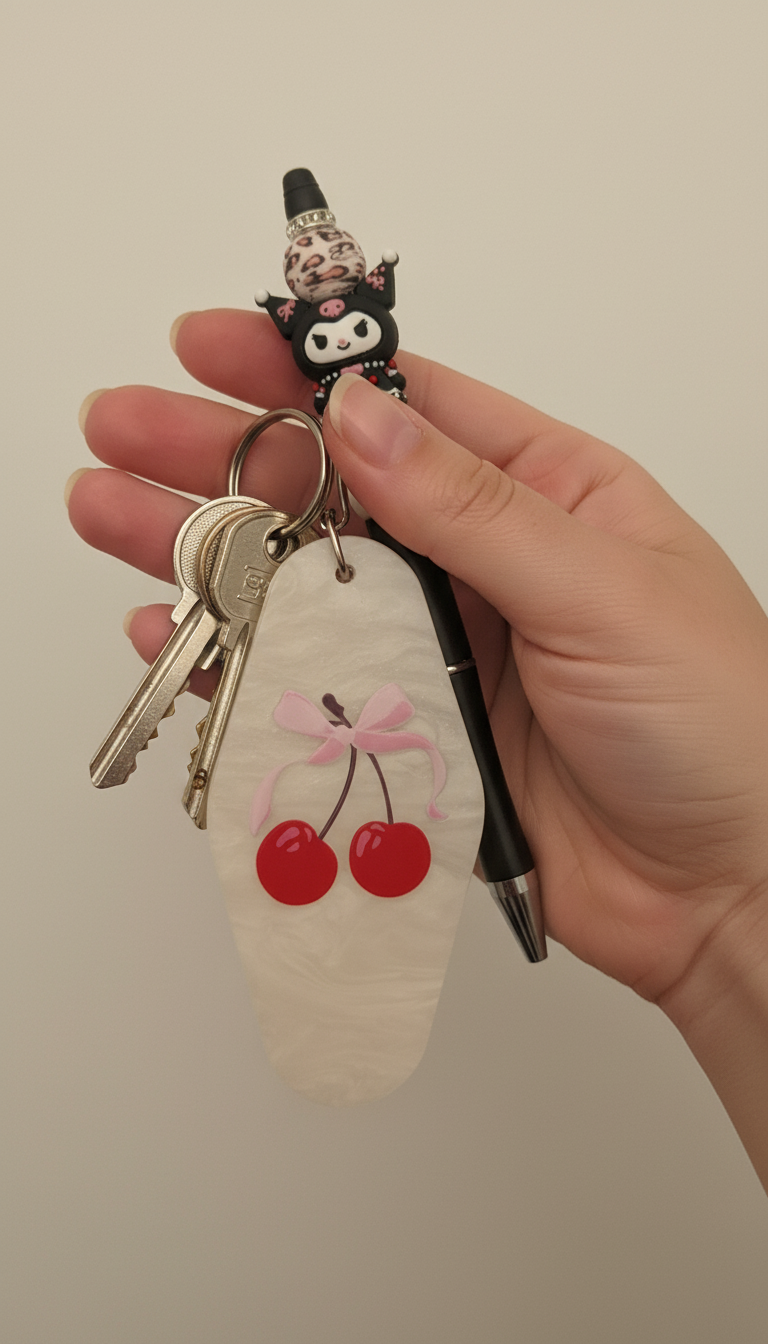 Cherry with bow keychain