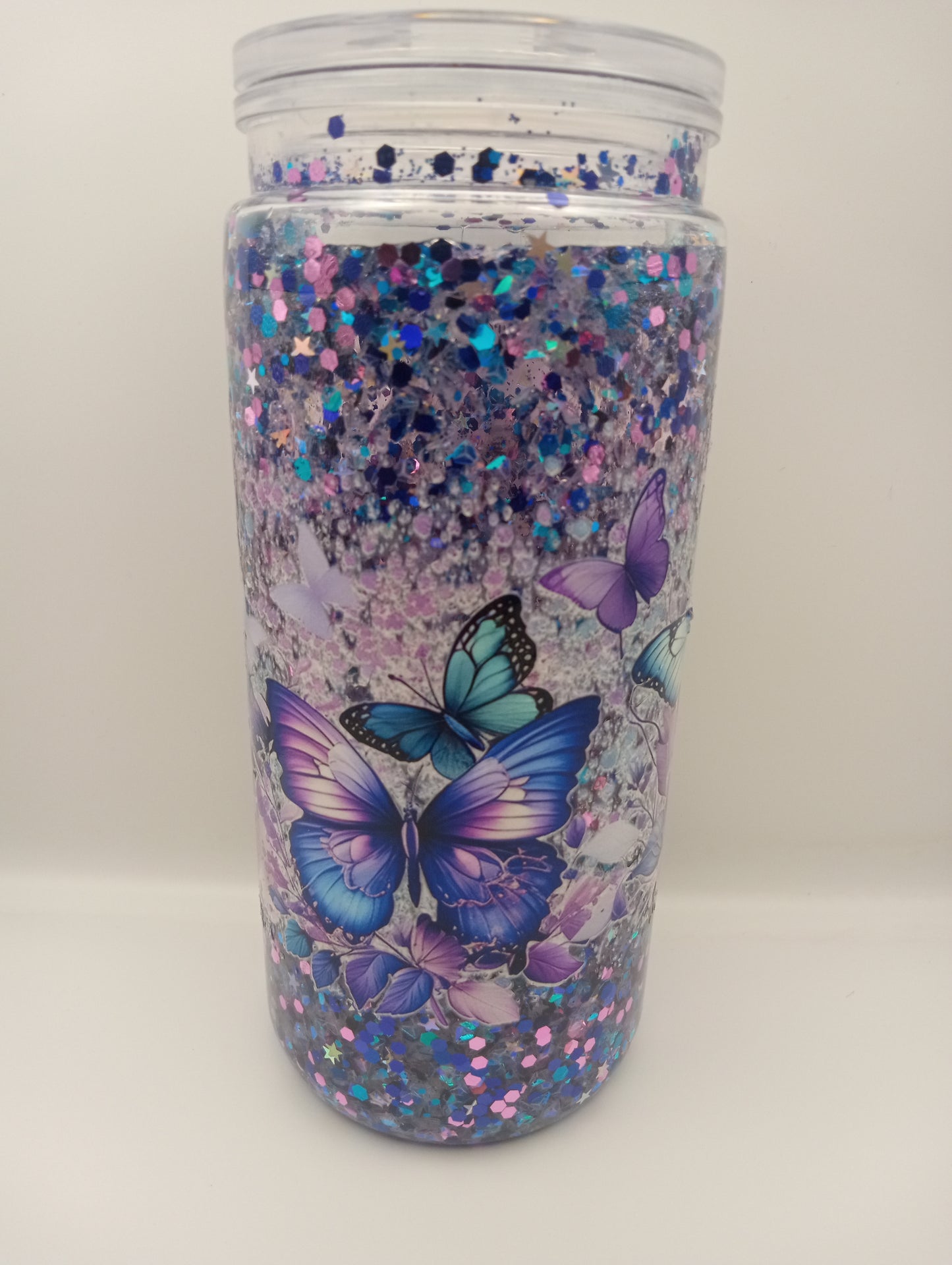 Butterfly Themed  Snow globe Tumbler 20 oz-  Purple Glitter Travel cup( Pretty Little Finds