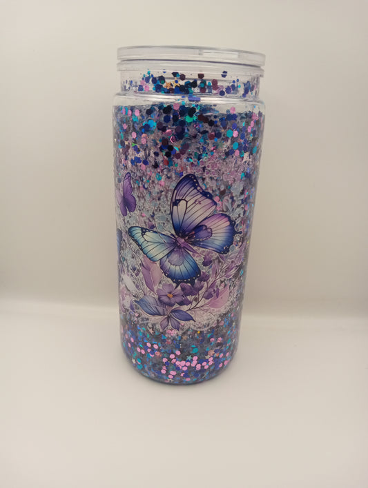 Butterfly Themed  Snow globe Tumbler 20 oz-  Purple Glitter Travel cup( Pretty Little Finds