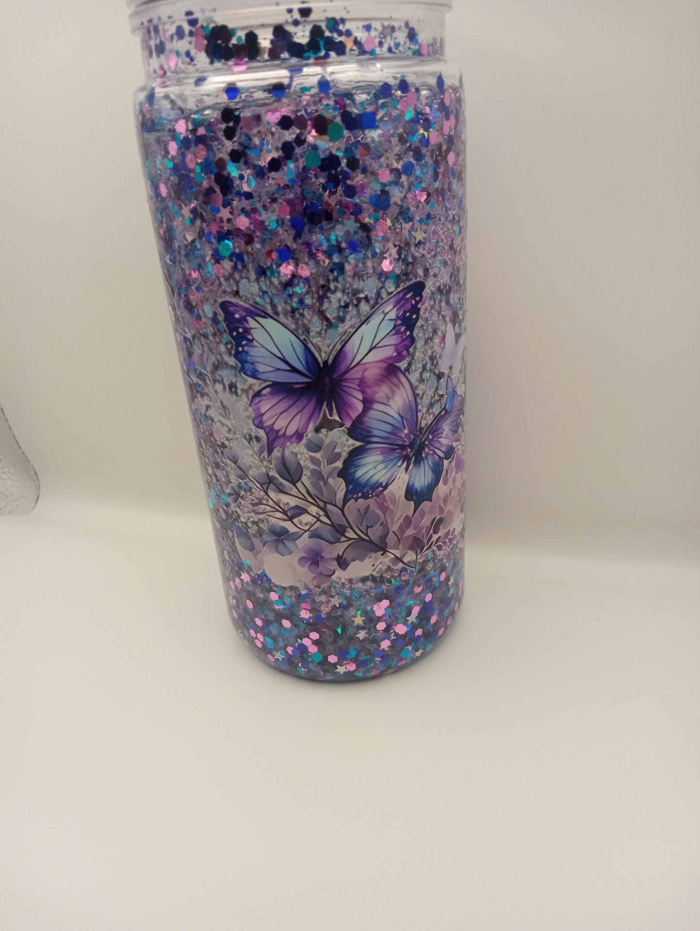 Butterfly Themed  Snow globe Tumbler 20 oz-  Purple Glitter Travel cup( Pretty Little Finds