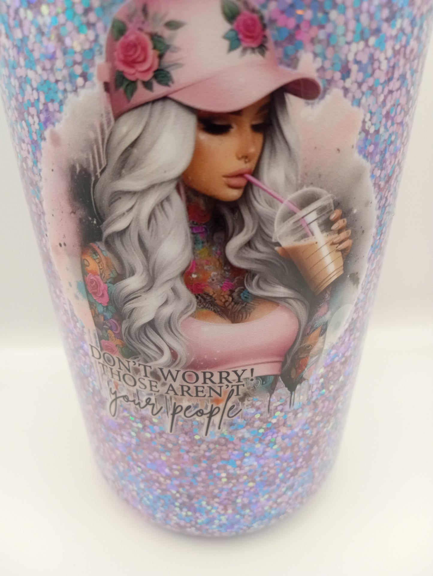 Pink Pretty Girl vibe themed 20oz snowglobe tumbler