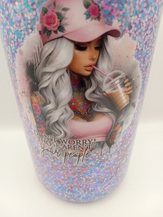 Pink Pretty Girl vibe themed 20oz snowglobe tumbler