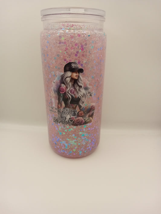 Pretty Girl Quote Snowglobe Tumbler 20oz - Light Pink Glitter Cup