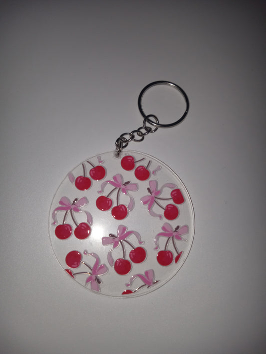 Cherry Bow Keychain - Sweet Elegance in Round Style
