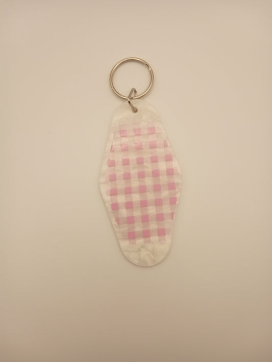 Pink Checkered Bow Keychain - Vintage Motel Style Accessory